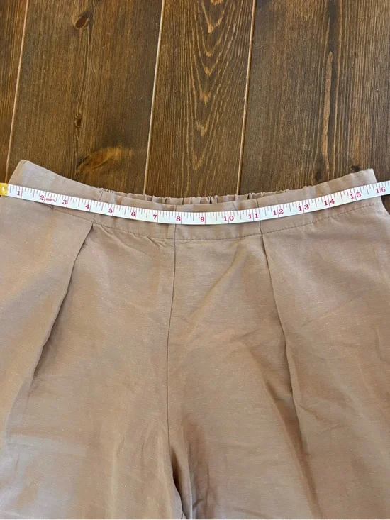 Zara Linen Blend Wide Leg Pull-On Pants Pleated Front Neutral Tan Size Medium - Picture 11 of 13